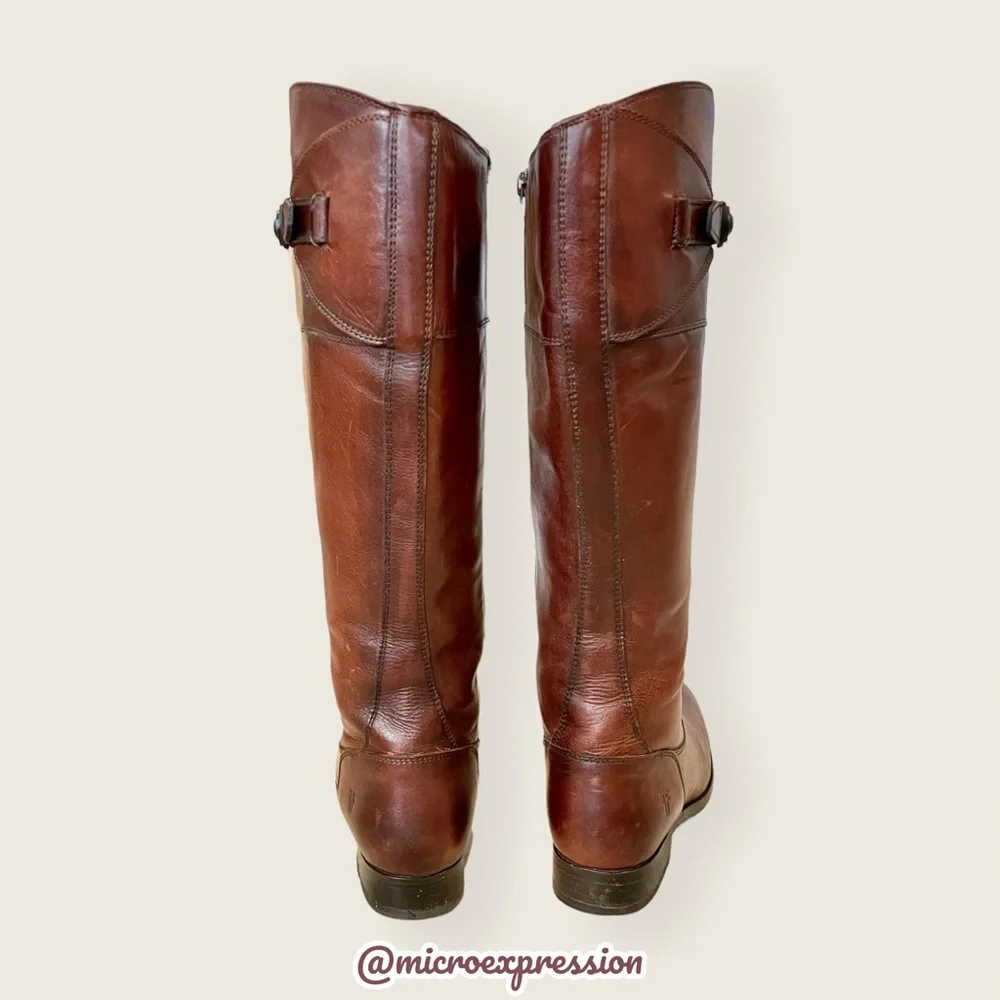 Frye Molly Button Brown Leather Tall Knee High Equestrian Zip Up Vintage Boots
